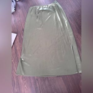 Green Satin Midi Skirt